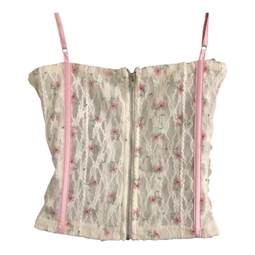 Pretty Garbage off-white & pink lace corset style top size medium brand new - Picture 4 of 14
